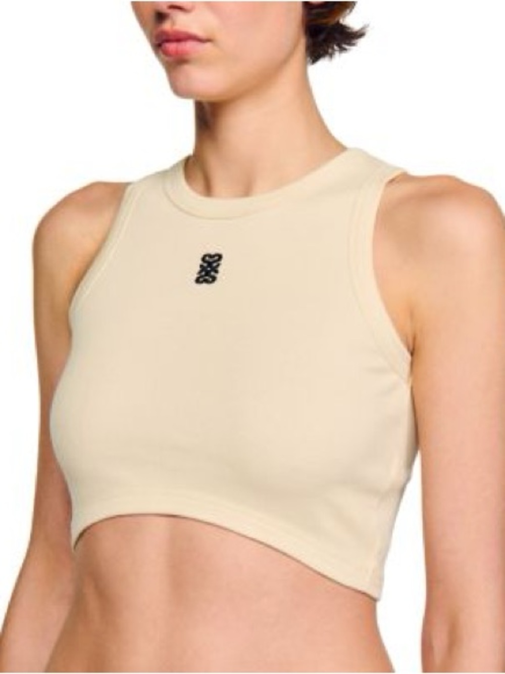 Sandro Genna Sleeveless Rib Knit Cropped Tee Size S